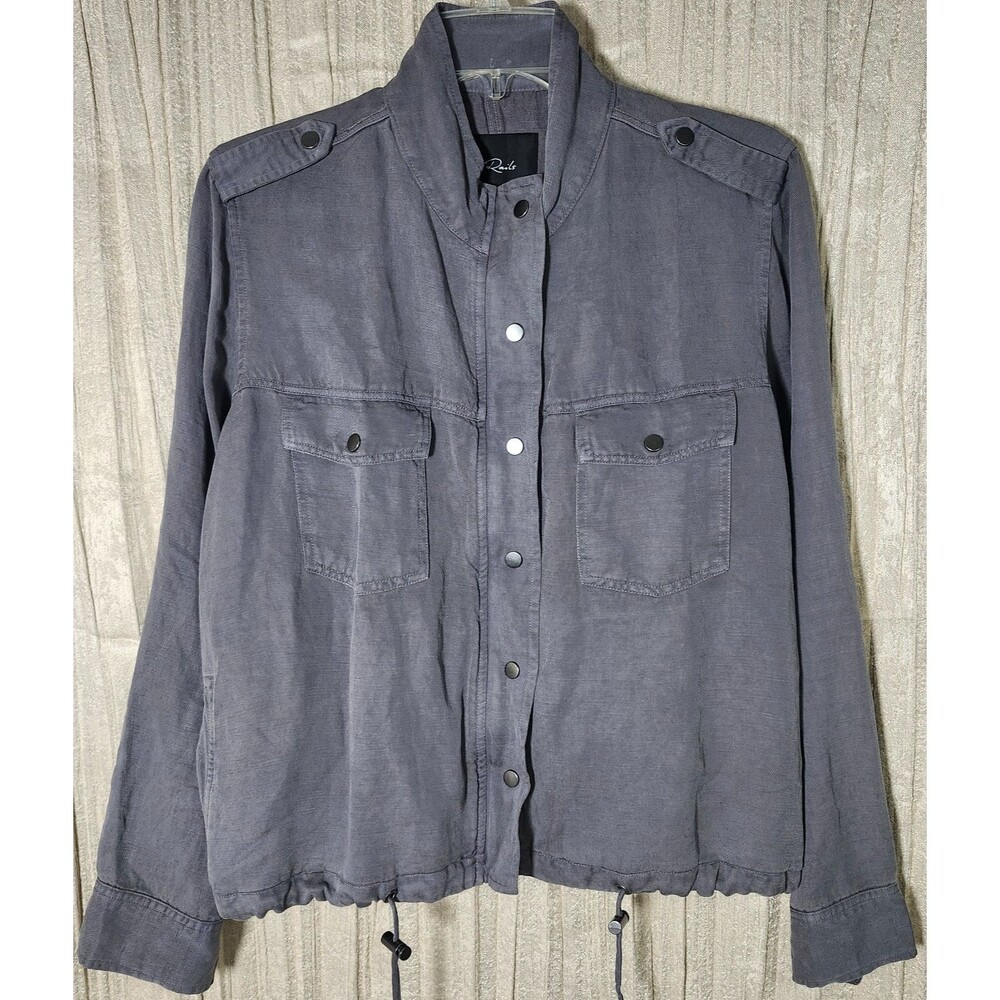 Rails Collins Utility Jacket S Gray Linen Blend Military Coat Zip Snap Relaxed